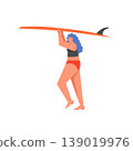 Girl with surfboard, vector flat style design illustration 139019976
