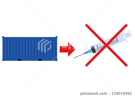 A concept illustration depicting the disruption of medical supplies and logistics problems using syringes and containers. A concept illustration depicting the disruption of medical supplies and logistics problems using syringes and containers. 139019992