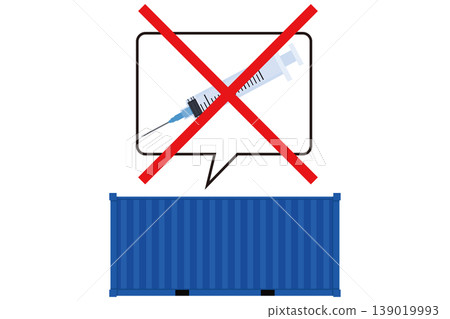 A concept illustration depicting the disruption of medical supplies and logistics problems using syringes and containers. 139019993