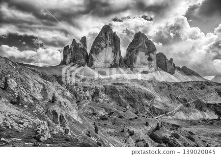 The iconic Tre Cime di Lavaredo mountains, Dolomites, Italy The iconic Tre Cime di Lavaredo mountains, Dolomites, Italy 139020045