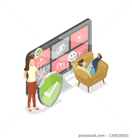 3D Isometric Flat Vector Illustration of Internet Cyber Safety, Parental Control. Item 2 3D Isometric Flat Vector Illustration of Internet Cyber Safety, Parental Control. Item 2 139020081