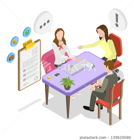 3D Isometric Flat Vector Illustration of Finance Calculation, Bank Services For Business. Item 2 139020086