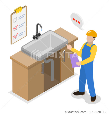 3D Isometric Flat Vector Illustration of Safety Regulations and Health Inspection, Utilities Inspection. Item 3 139020112
