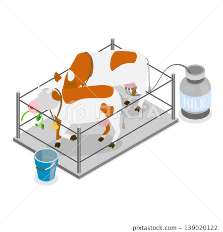 3D Isometric Flat Vector Illustration of Dairy Livestock, Milk Products Production. Item 2 139020122