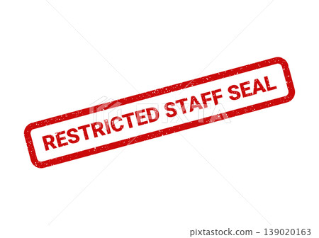 Red rectangular rubber stamp impression featuring grunge texture and RESTRICTED STAFF SEAL text for official use 139020163
