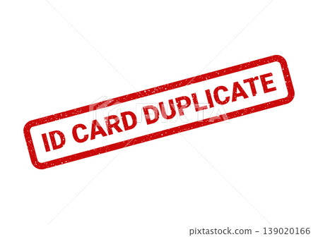 Red rectangular rubber stamp impression indicating ID CARD DUPLICATE status with distressed grunge texture Red rectangular rubber stamp impression indicating ID CARD DUPLICATE status with distressed grunge texture 139020166