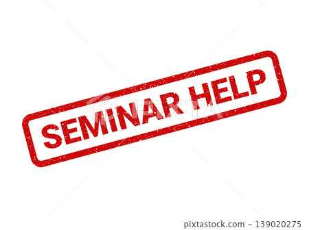 Red rectangular stamp with SEMINAR HELP text indicating support or assistance for an educational event 139020275