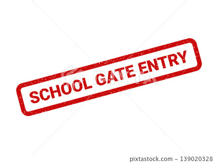 Red rubber stamp vector featuring a worn grunge texture clearly indicating School Gate Entry for controlled access and security protocols Red rubber stamp vector featuring a worn grunge texture clearly indicating School Gate Entry for controlled access and security protocols 139020328