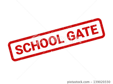 Red rubber stamp vector with a distinct distressed texture marking a school gate, signifying entrance or property boundaries Red rubber stamp vector with a distinct distressed texture marking a school gate, signifying entrance or property boundaries 139020330
