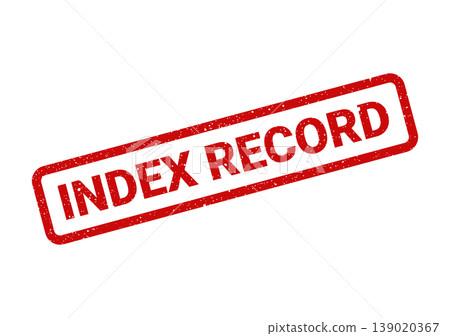 Red textured rectangular rubber stamp indicating an important index record action status or document logging process 139020367