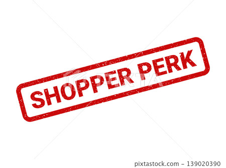 Red textured rubber stamp displaying Shopper Perk in bold uppercase letters, signifying exclusive customer benefits Red textured rubber stamp displaying Shopper Perk in bold uppercase letters, signifying exclusive customer benefits 139020390
