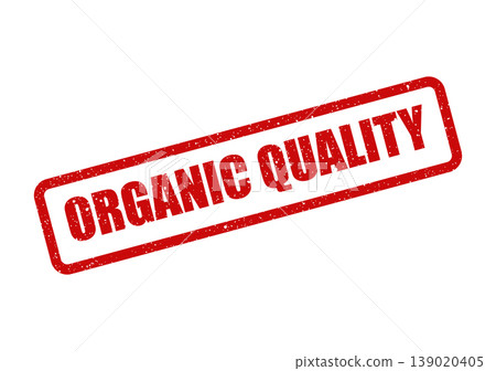 Red textured rubber stamp graphic promoting Organic Quality for natural products and sustainable goods Red textured rubber stamp graphic promoting Organic Quality for natural products and sustainable goods 139020405