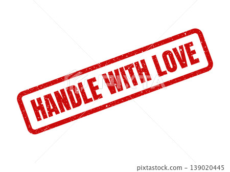 Red textured rubber stamp vector displaying the affectionate message HANDLE WITH LOVE for delicate items Red textured rubber stamp vector displaying the affectionate message HANDLE WITH LOVE for delicate items 139020445