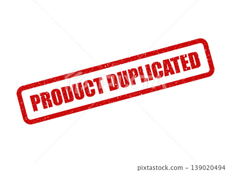 Red textured stamp mark with the words PRODUCT DUPLICATED for inventory or replication alert Red textured stamp mark with the words PRODUCT DUPLICATED for inventory or replication alert 139020494