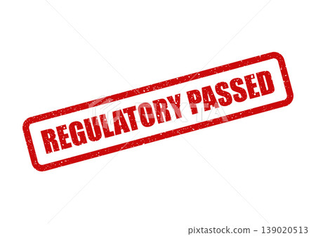 Regulatory passed text inside a grunge rubber stamp outline for business compliance documents 139020513