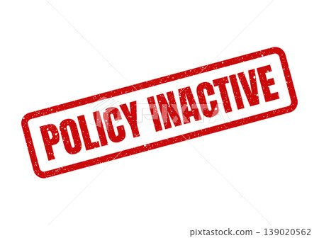 Rustic red rubber stamp with the message policy inactive for status updates on official documents 139020562