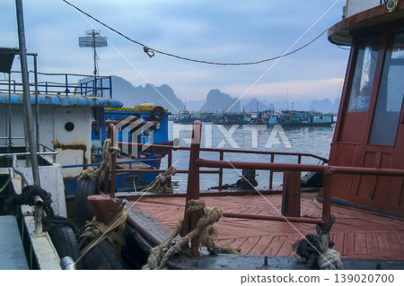 Bai Chay Port overlooking the unique rock formations of Ha Long Bay, Vietnam 139020700