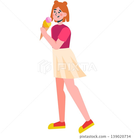 Woman eating ice-cream vector isolated flat icon 139020734