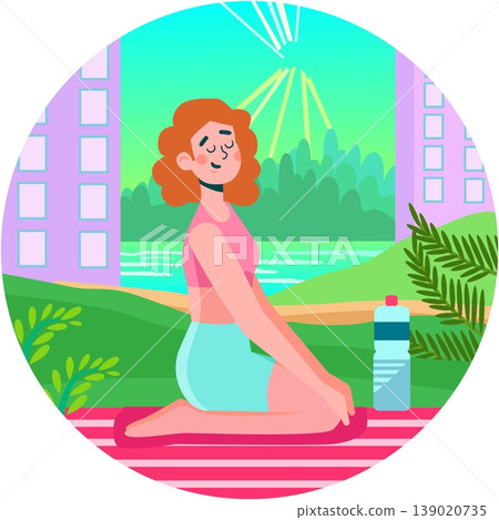 Woman does yoga pilates outdoor flat vector 139020735