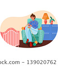 Happy woman knitting hat vector flat illustration 139020762