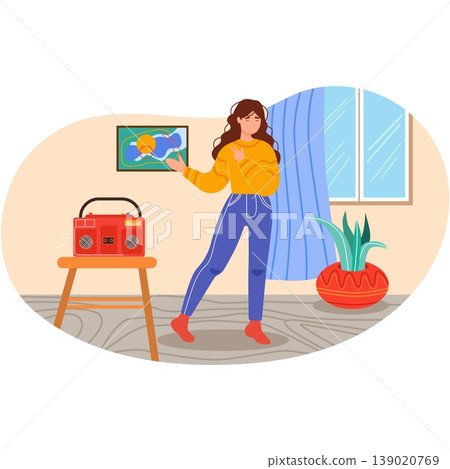 Woman enjoy listening to music vector illustration 139020769