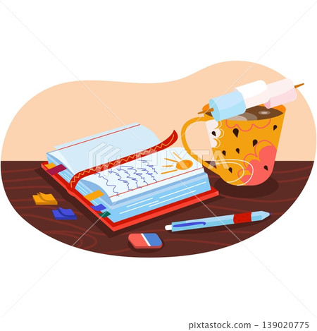 Table with marshmallow candy on coffee cup vector 139020775