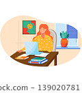 Woman with laptop thinking about content vector 139020781