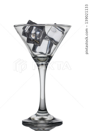 Martini Glass with Ice Cubes Isolated on White Background 139021133