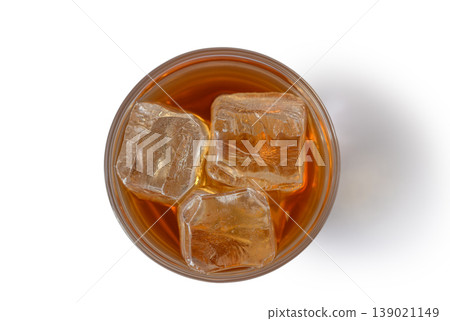 Whiskey on the Rocks Top View Isolated White Background 139021149