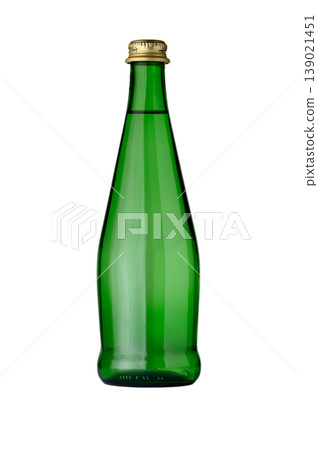 Green glass bottle of mineral water 0.5 liter isolated on white background Green glass bottle of mineral water 0.5 liter isolated on white background 139021451