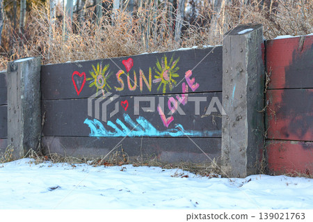 Colorful And Happy Graffiti On A Retaining Wall Colorful And Happy Graffiti On A Retaining Wall 139021763