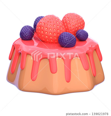 Cute 3D Panna Cotta Icon, Strawberry Pudding Dessert, Sweet Food Illustration for UI App, Bakery Menu, Cafe Branding, and Digital Product Design 139021978