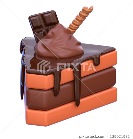 Cute 3D Chocolate Cake Slice Icon, Layered Dessert with Topping, Sweet Bakery Food Illustration for UI App, Cafe Menu, and Digital Design Cute 3D Chocolate Cake Slice Icon, Layered Dessert with Topping, Sweet Bakery Food Illustration for UI App, Cafe Menu, and Digital Design 139021981