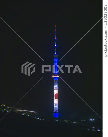 Almaty Tower, Kazakhstan, shining brightly in the night sky Almaty Tower, Kazakhstan, shining brightly in the night sky 139022005