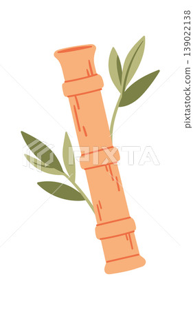 Bamboo Stem With Leaves Cartoon Style Bamboo Stem With Leaves Cartoon Style 139022138