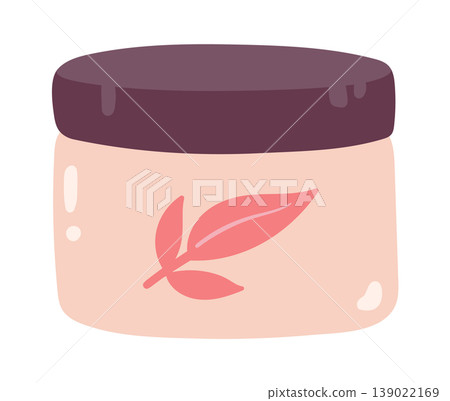 Cream Jar With Leaf Emblem Cartoon Style Cream Jar With Leaf Emblem Cartoon Style 139022169