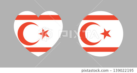 Northern Cyprus heart, round country flag badge, sticker. Turkish Republic of Northern Cyprus flag circle, heart shaped icon, background. National Northern Cyprus circular, heart button, banner. Northern Cyprus heart, round country flag badge, sticker. Turkish Republic of Northern Cyprus flag circle, heart shaped icon, background. National Northern Cyprus circular, heart button, banner. 139022195