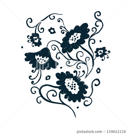 Hand drawn abstract monochrome flower vine vector illustration. Artistic grunge brush strokes black and white trailing floral design Hand drawn abstract monochrome flower vine vector illustration. Artistic grunge brush strokes black and white trailing floral design 139022216