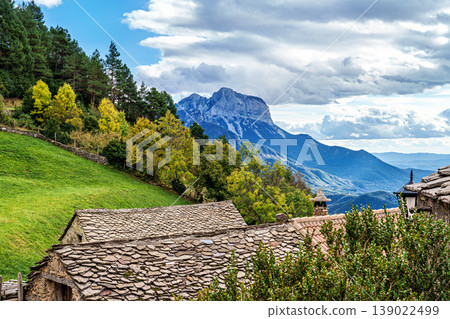 The old village of Tella and the surrounding landscape in Huesca. Aragon. Spain. The old village of Tella and the surrounding landscape in Huesca. Aragon. Spain. 139022499