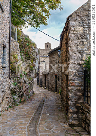 The old village of Tella and the surrounding landscape in Huesca. Aragon. Spain. The old village of Tella and the surrounding landscape in Huesca. Aragon. Spain. 139022501
