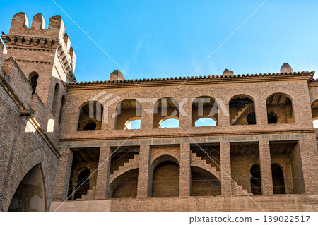 Aljaferia castle palace and gardens, seat of the regional government of Aragon, in Zaragoza, Aragon in Spain 139022517