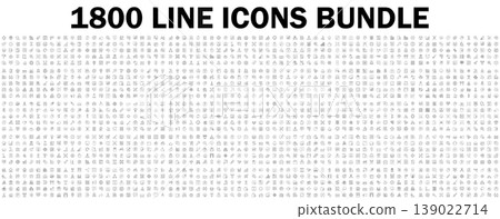 Mega set of vector thin line icons. Editable stroke. Contains such icon collection as social media, business, teamwork, commerce, security, office workspace, customer service. Linear pictogram pack. Mega set of vector thin line icons. Editable stroke. Contains such icon collection as social media, business, teamwork, commerce, security, office workspace, customer service. Linear pictogram pack. 139022714