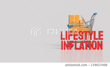Lifestyle Inflation Concept With Shopping Cart And Increased Consumer Spending 3d render. Lifestyle Inflation Concept With Shopping Cart And Increased Consumer Spending 3d render. 139023406