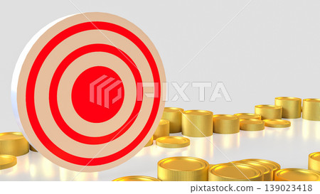Financial Target Achievement Concept With Bullseye And Gold Coins Investment 3d render. 139023418