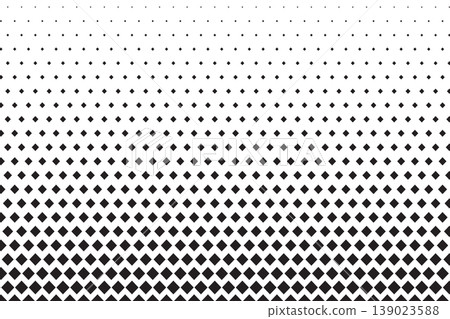 Repeating diamond shapes pattern. Black rhombus on white background with vanishing gradation effect. Geometric mosaic texture. Rhombic particles print. Minimalist design. Vector graphic illustration Repeating diamond shapes pattern. Black rhombus on white background with vanishing gradation effect. Geometric mosaic texture. Rhombic particles print. Minimalist design. Vector graphic illustration 139023588