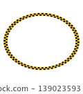 Oval frame with black and yellow checkered print. Vignette with New York taxi or police pattern isolated on white background. Elliptic geometric framework. Vector flat illistration 139023593