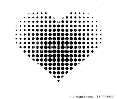 Heart shape with dotted print. Romantic form with noise or grain halftone texture isolated on white background. Love theme symbol. Vector graphic illustration 139023609