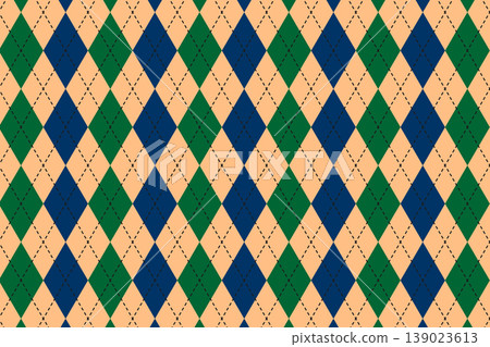 Traditional argyle pattern with blue and green rhombus shapes for menswear. Sweater, socks, plaid or wrapping paper print with repeated diamonds. Father Day theme wallpaper. Vector illustration Traditional argyle pattern with blue and green rhombus shapes for menswear. Sweater, socks, plaid or wrapping paper print with repeated diamonds. Father Day theme wallpaper. Vector illustration 139023613