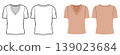 Short sleeve V neck top oversized silhouette, clean construction lines and smooth shaping, minimal structure and simple casual appearance suitable for everyday wear. Technical fashion illustration in 139023684