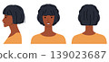 Curl Under Page Boy Bob hairstyle flat vector front back profile views, rounded haircut shape smooth curve for avatar 139023687